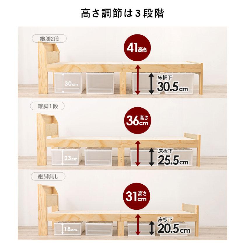 ベッド ロングすのこベッド セミダブル ベッドフレーム 木製 棚付き 2