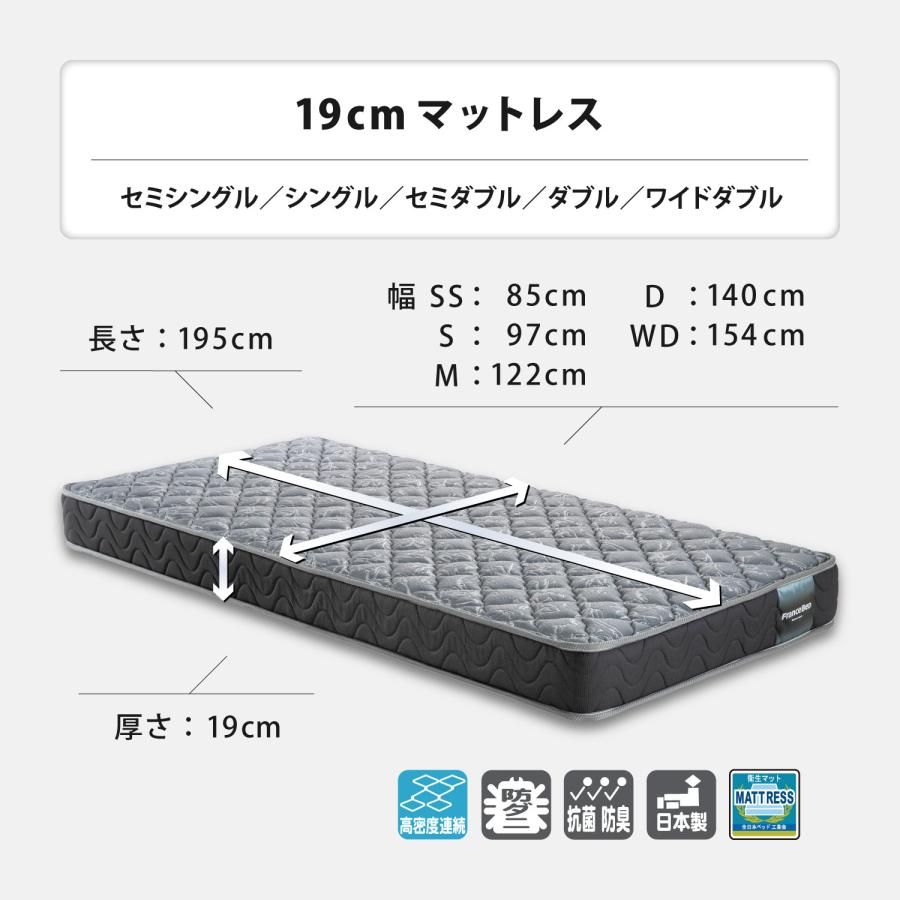 フランスベッド マットレス シングル 19cm厚 寝返りしやすい 通気性