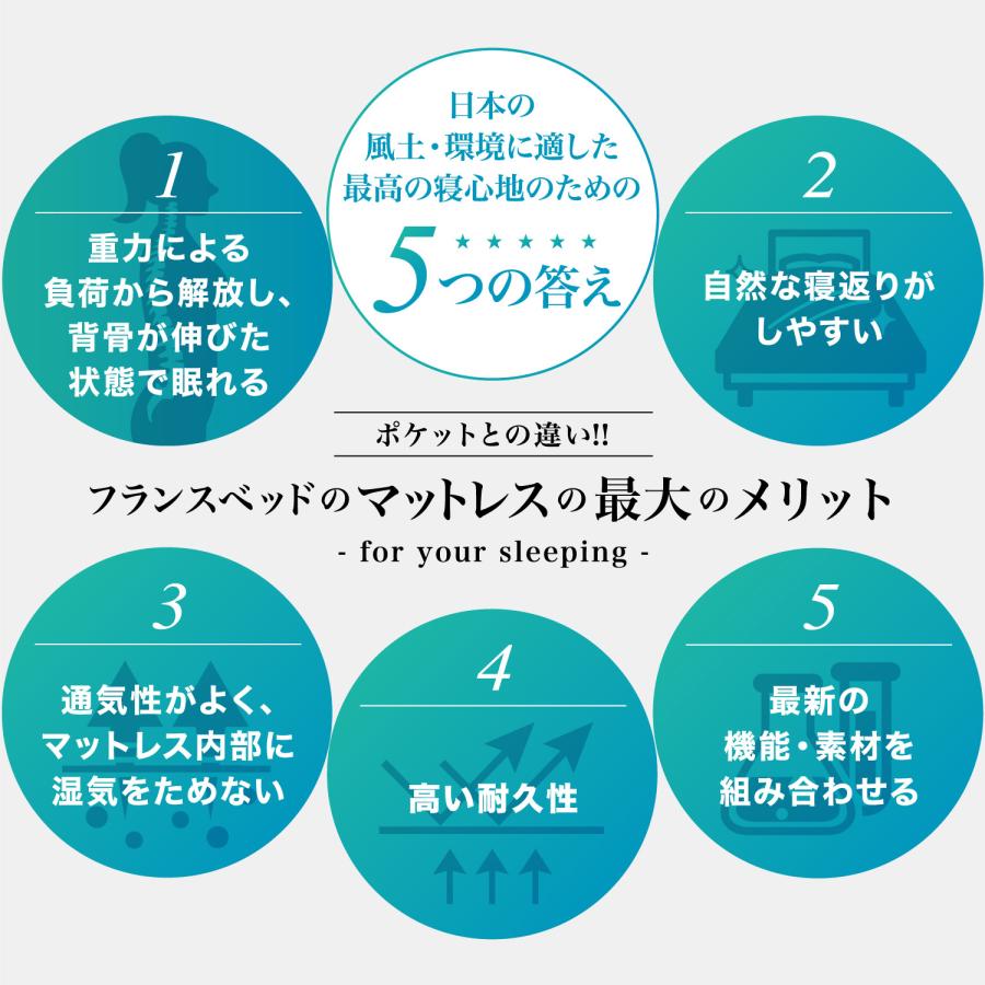 フランスベッド マットレス ダブル 20cm厚 寝返りしやすい 通気性良い 防ダニ 抗菌 防臭 高密度連続スプリングマットレス_6
