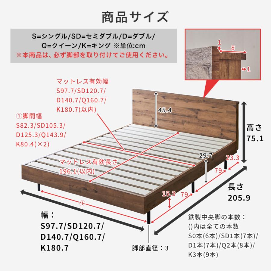 ネルコンシェルジュ 棚付きベッド すのこベッド ベッドフレームのみ