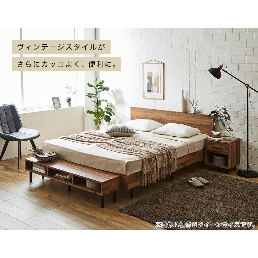 棚付きベッド ベッドフレームのみ クイーン 木製 すのこベッド コンセント ベッド
