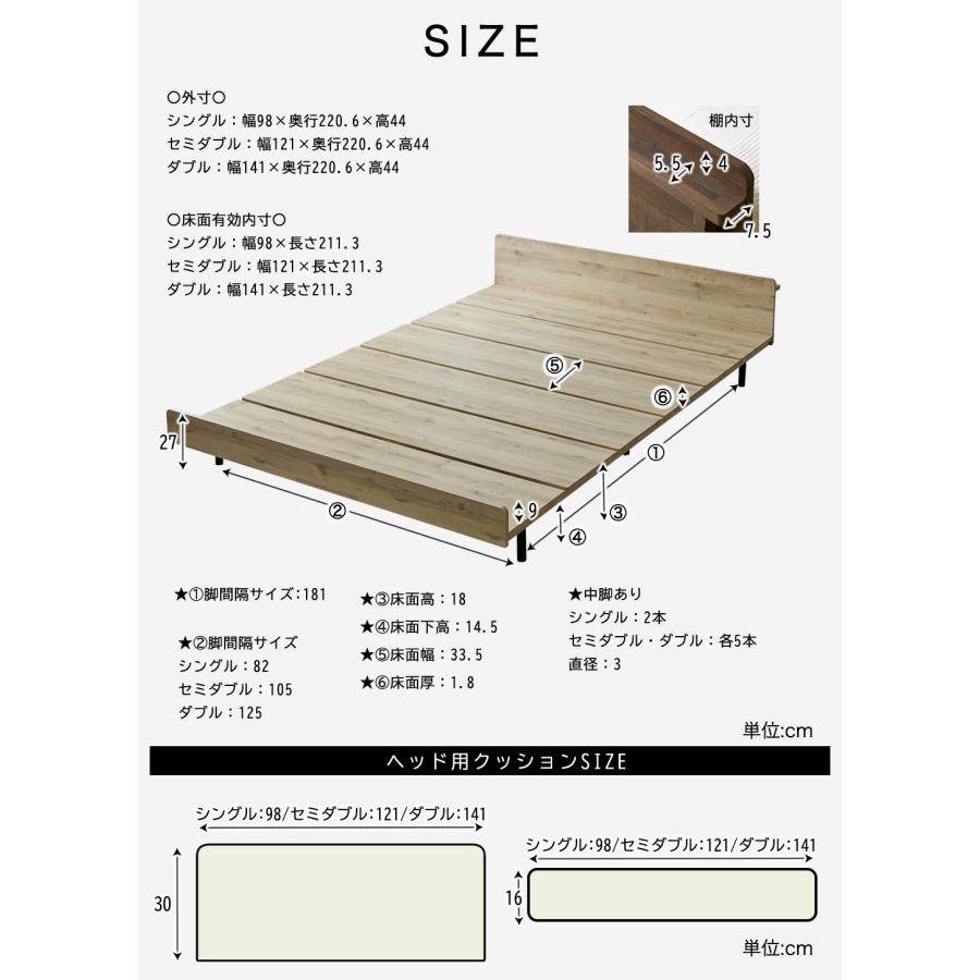 アベル ステージベッド セミダブル 20cm厚ポケットコイルマット付 棚コンセント付き すのこベッド 脚付きベッド フロアベッド ローベッド_18