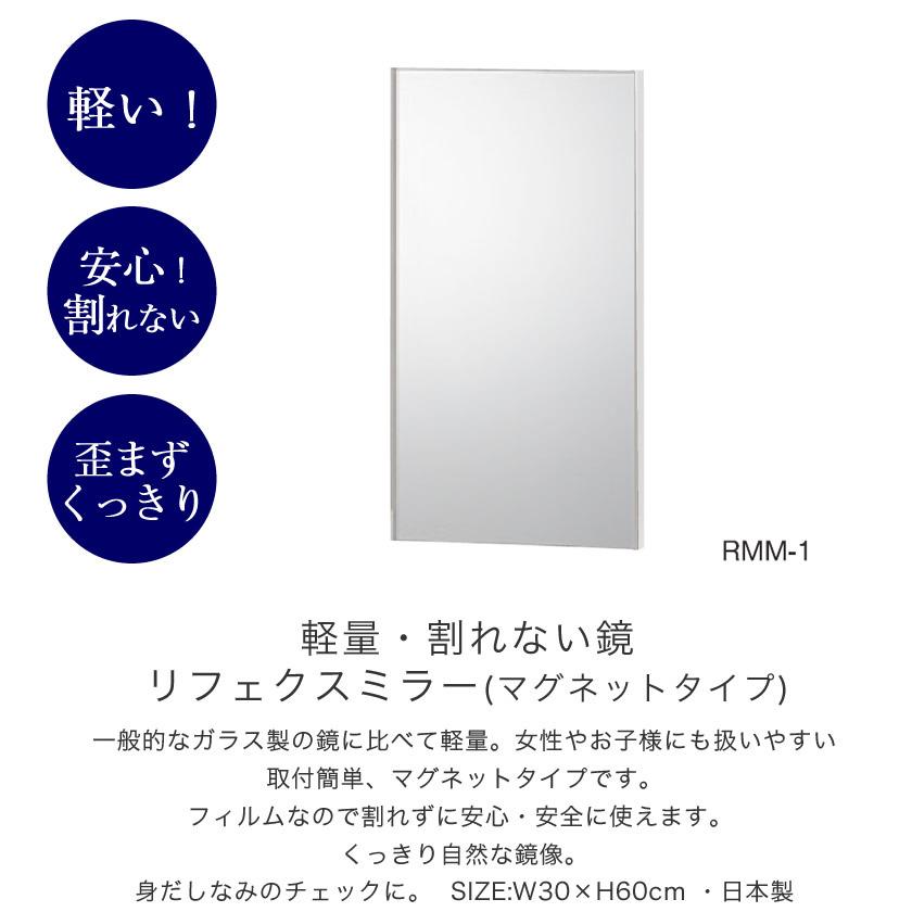 リフェクスミラー  割れない鏡 RMM-1 マグネットタイプ マグネットミラー W30×H60cm 厚さ2cm   軽量 歪みのないクリアな鏡像  鏡 安全 日本製｜ioo｜02