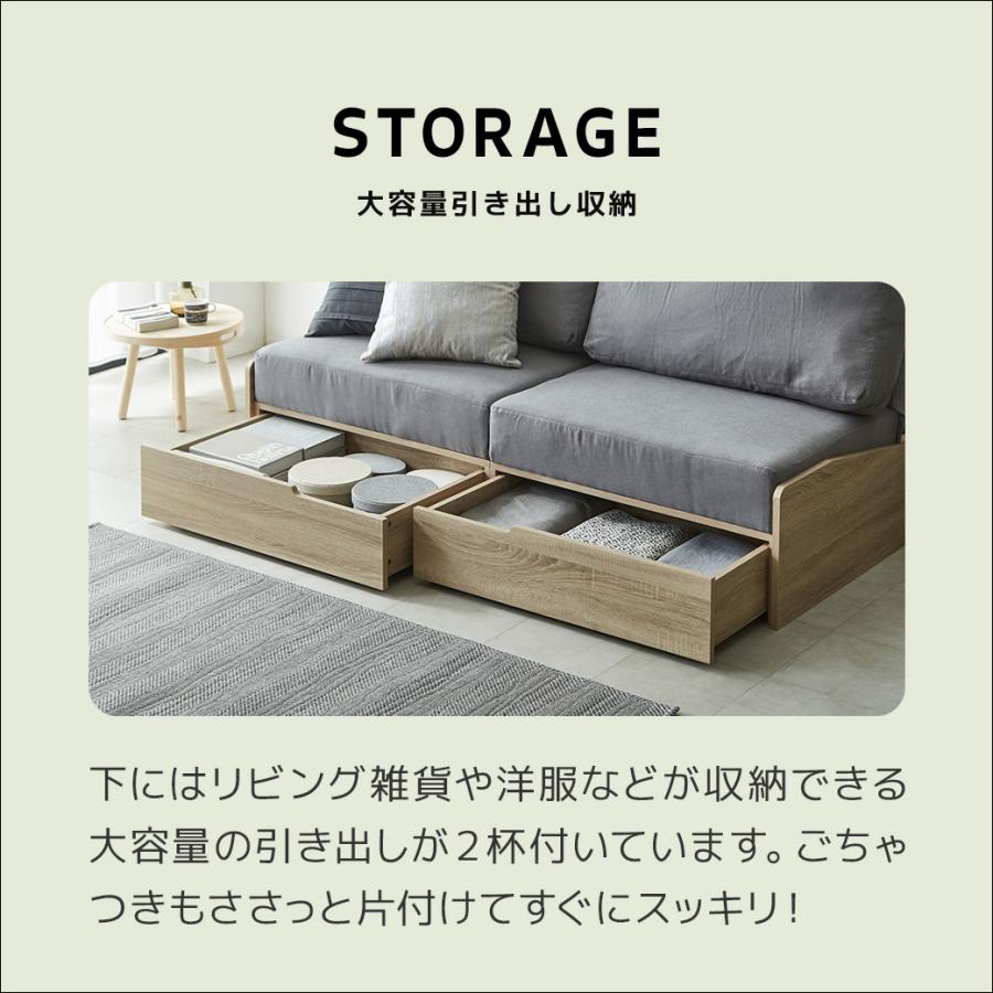 引き出し付きソファベッド 2人掛け 174cm幅 Cyril シリル 収納