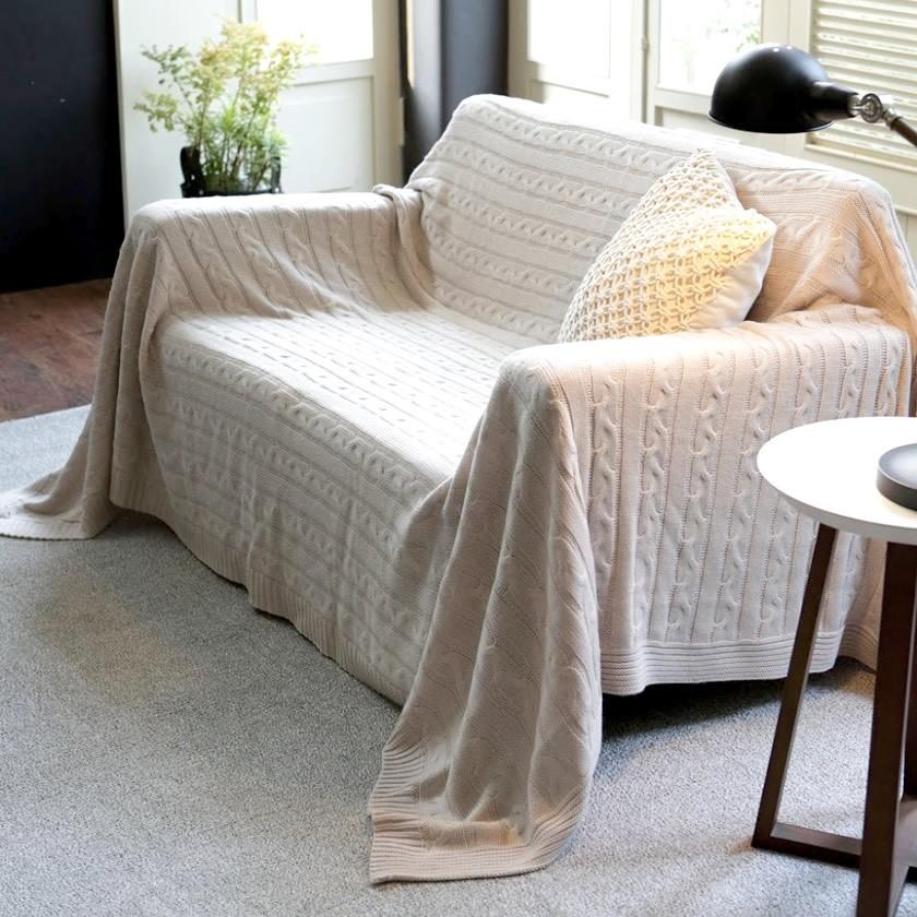 レース編み ベッドカバー大判 カバー マルチカバー130*190cm Fab the Home マルチカバーM190×190 Cable Knit ケーブル編み大判