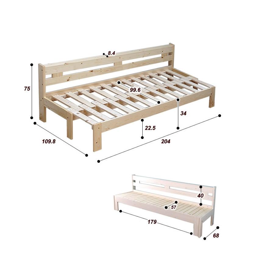 木製伸長式すのこベッド シングル 伸長式ベッド ソファベッド 2way フレームスライドで簡単伸張 パイン材 伸縮式ベッド ソファベンチ フレームのみ｜ioo｜14