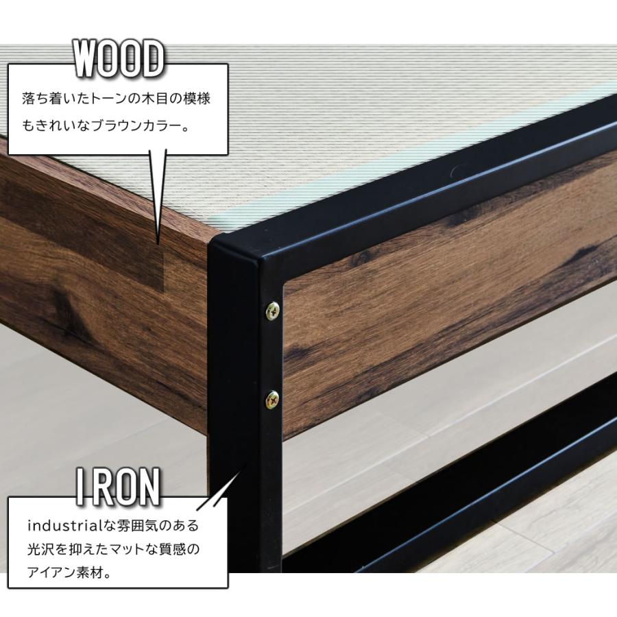 アダン ヴィンテージ調 ヘッドレス 畳ベッド シングル 縁なし畳タイプ  IRON×WOOD×TATAMI 木製 アイアン い草畳｜ioo｜06