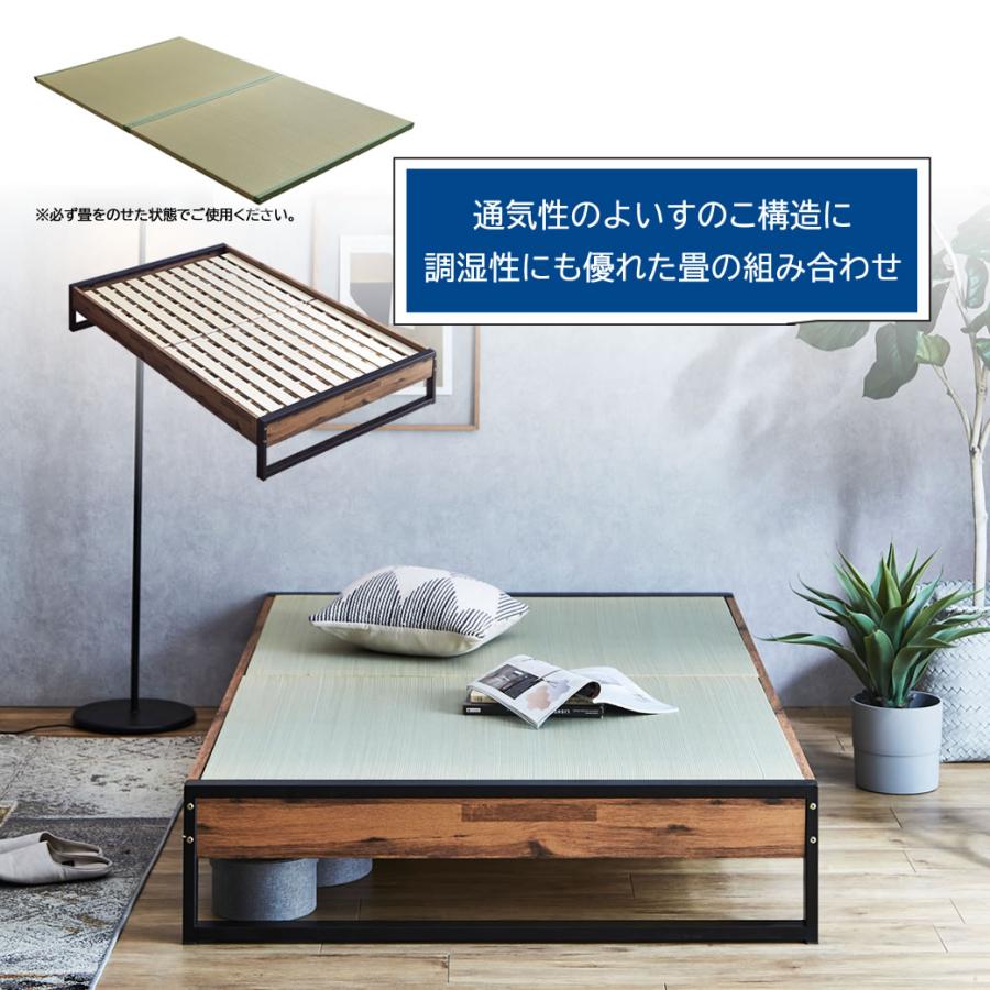 アダン ヴィンテージ調 ヘッドレス 畳ベッド セミダブル 縁なし畳タイプ  IRON×WOOD×TATAMI 木製 アイアン い草畳｜ioo｜12