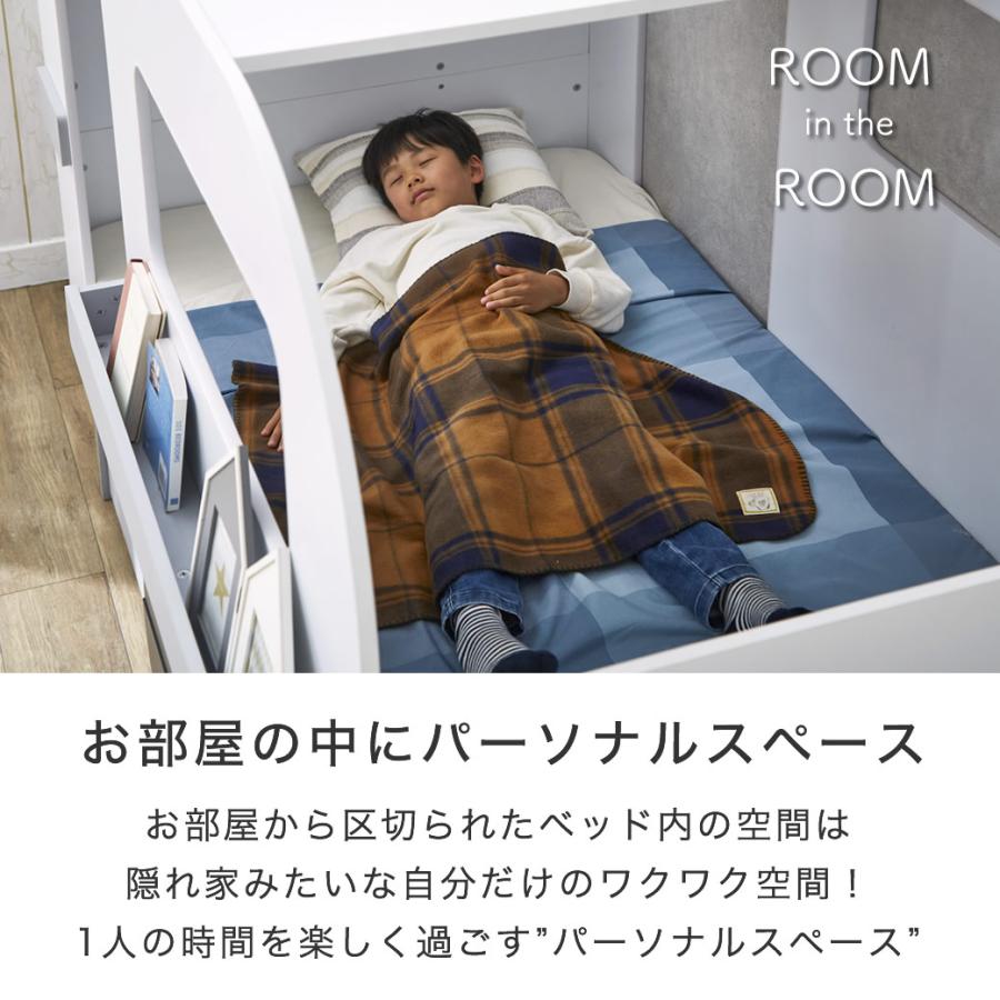 キャンピングカーベッド 【シングルショート】フレーム単品 棚付き 引出し収納付きベッド 子供ベッド ホワイト-グレー_7