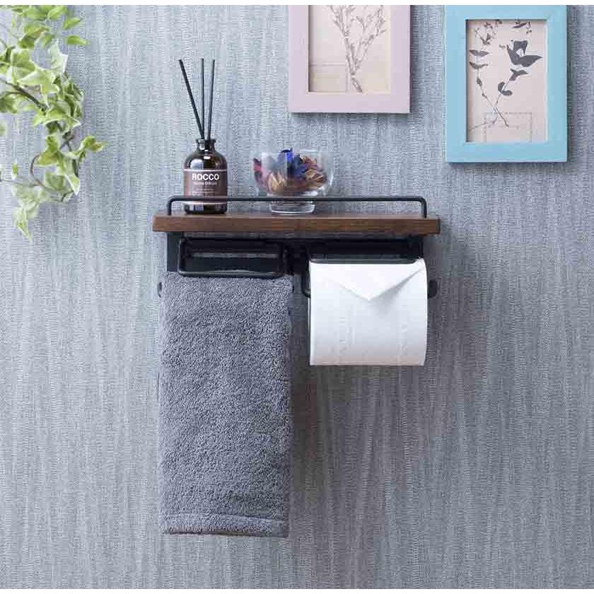 トイレットペーパーホルダー 棚付き 完成品 天然木 無垢材 スチール 簡単取り付け 賃貸ok トイレ収納 ペーパー収納 トイレラック タオル掛け 家具のインテリアオフィスワン 通販 Yahoo ショッピング