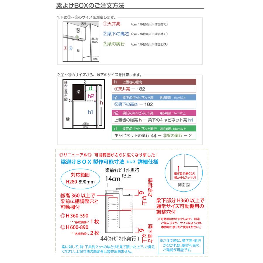 壁面収納 MG3 梁よけBOX (左開き) 上置き 幅40cm 高さ60-89cm 奥行47cm D47｜ioo｜03