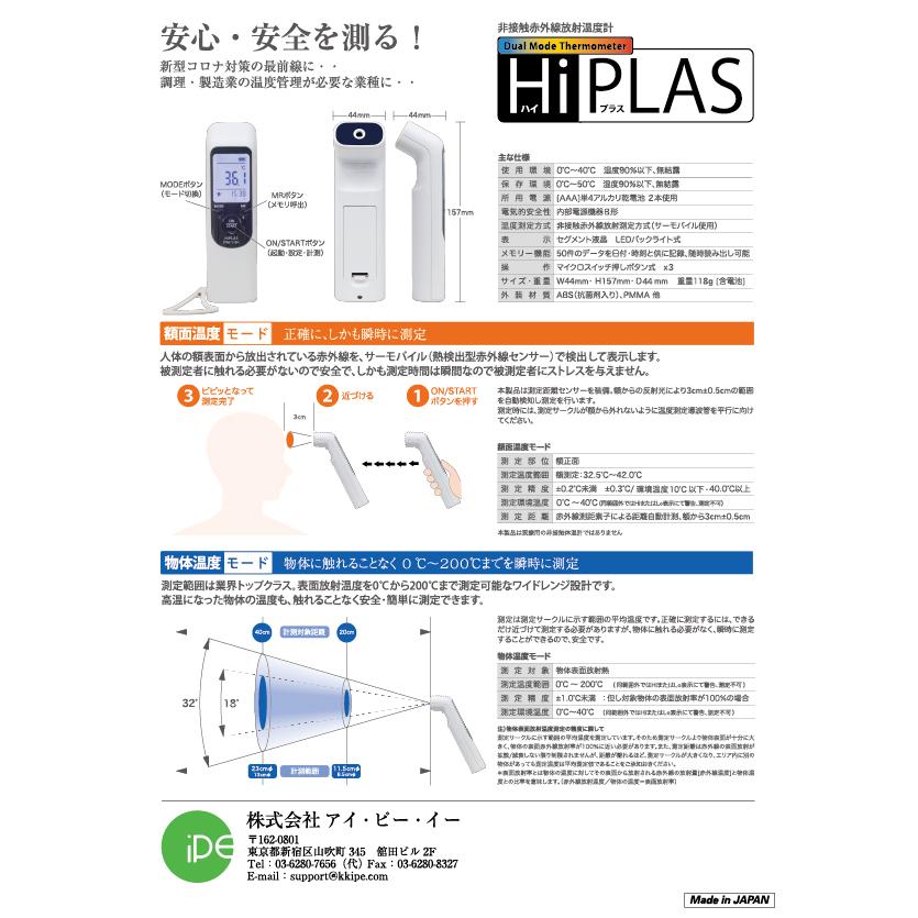HiPLAS（ハイプラス） -日本製 非接触赤外線放射温度計-気温０℃の環境でも測定可能です！　学校・工場・Winter Sports・飲食店での感染対策に最適！！ |  | 08