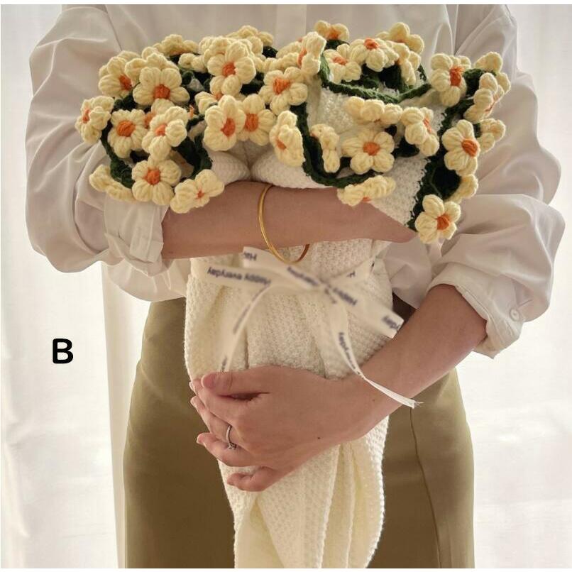 花束ブランケット 贈り物 お礼 お返し 可愛い 手編み ひな菊 ブーケ