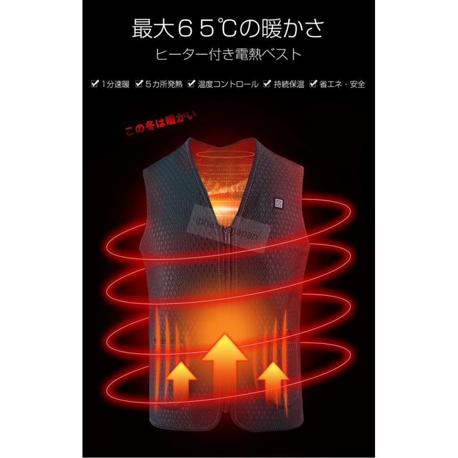 電熱ベスト ヒートベスト 電熱ウェア 3段温度調整 バイク 防寒 極暖