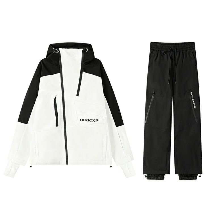 スキーウェア ジャケットとパンツセット 黒/白 LEISURE SPORT スキーウェア スノーボードウェア メンズ 上下セット