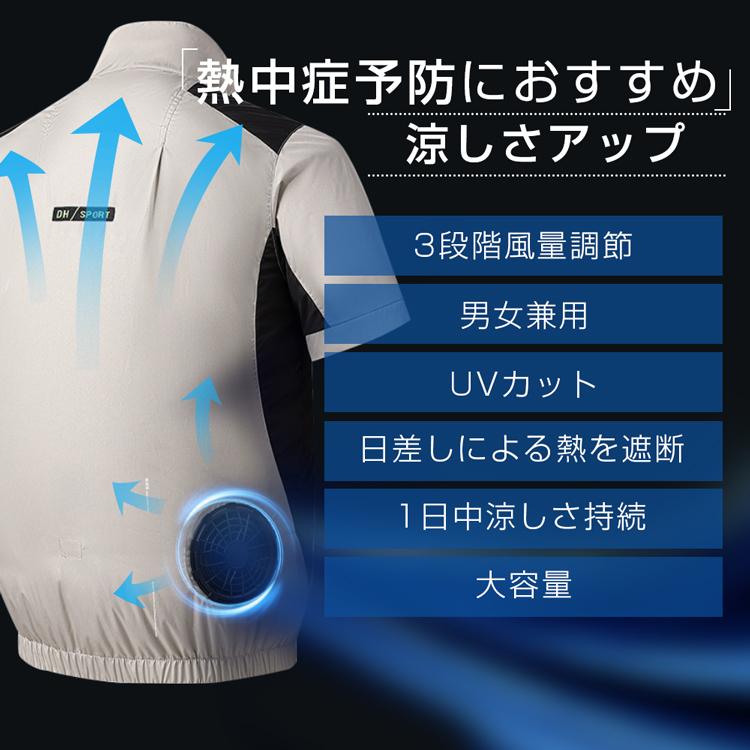 空調作業服 半袖 ファン付き 作業着 仕事服 大風量 USB給電 3段階風速