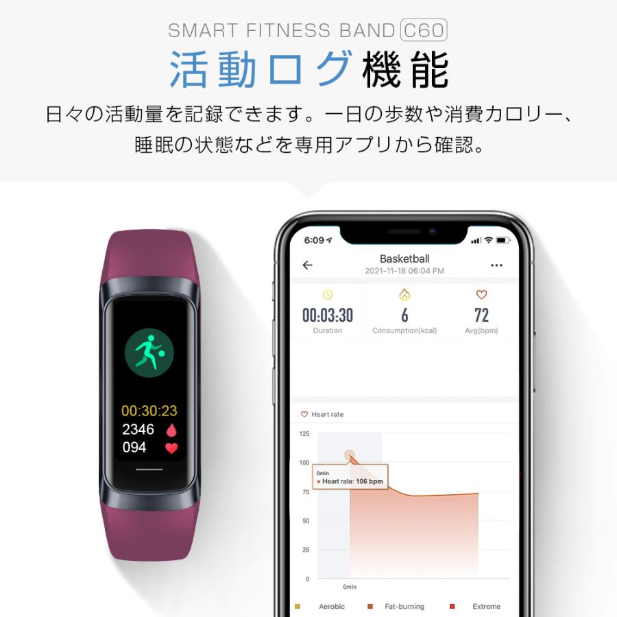 腕時計 スマートブレスレット スマートウォッチ 日本語 日本製センサー iphone android 対応 歩数計 心拍計 着信通知 2023進化｜ipharmajapan｜17