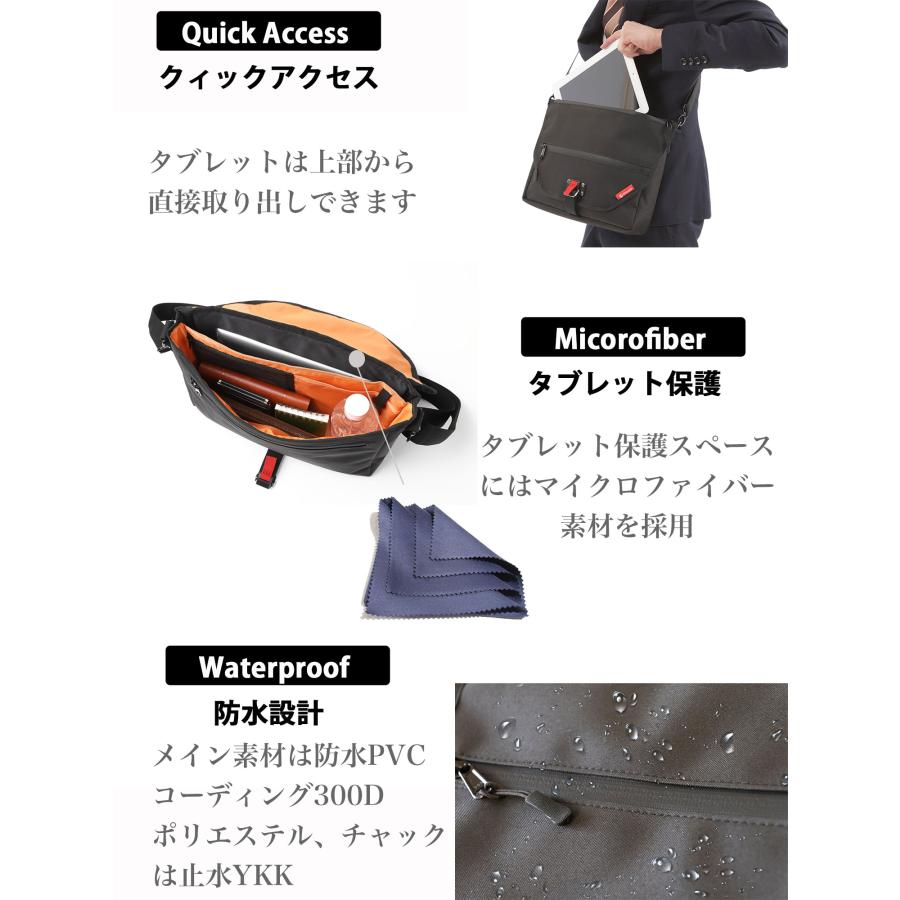 ブラック ショルダーバッグ iPad対応　ブラック　1度使用　箱あり ショルダーバッグ メンズ ショルダー バッグ A4 タブレット iPad 防水