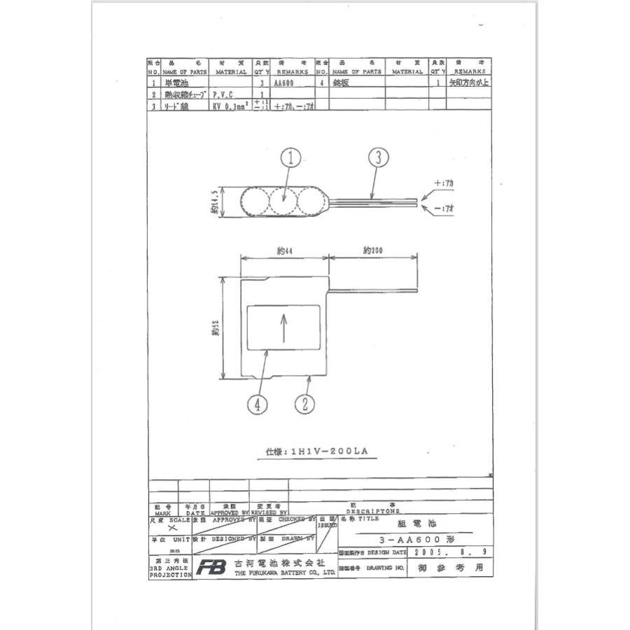 古河電池 3-AA600 非常放送用予備電源(バッテリー) 3.6V 0.6Ah リード線切りっぱなし【3AA600】 | 