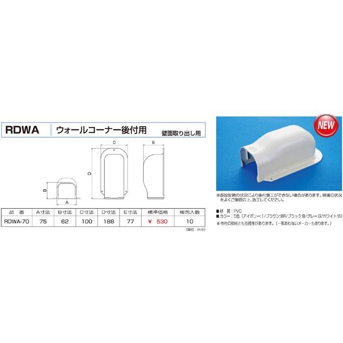 バクマ工業 RDWA-70 エアコン配管化粧カバー スマートダクト RDシリーズ ウォールコーナー後付用 | 
