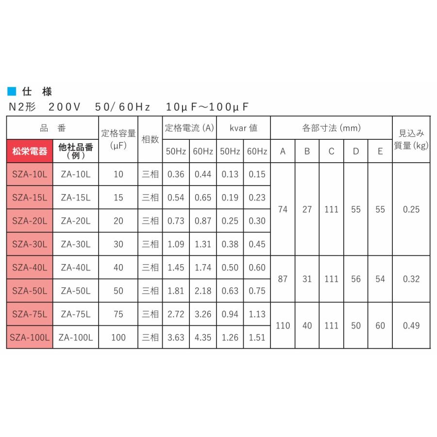 松栄電器 SZA-40L 低圧進相コンデンサ N2形 200V 50Hz/60Hz Lタイプ |  | 01