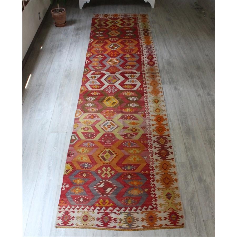 オールドキリム・アダナ/テクカナット 420x94cm 雄羊の角コチボユヌズ・ビッグランナー