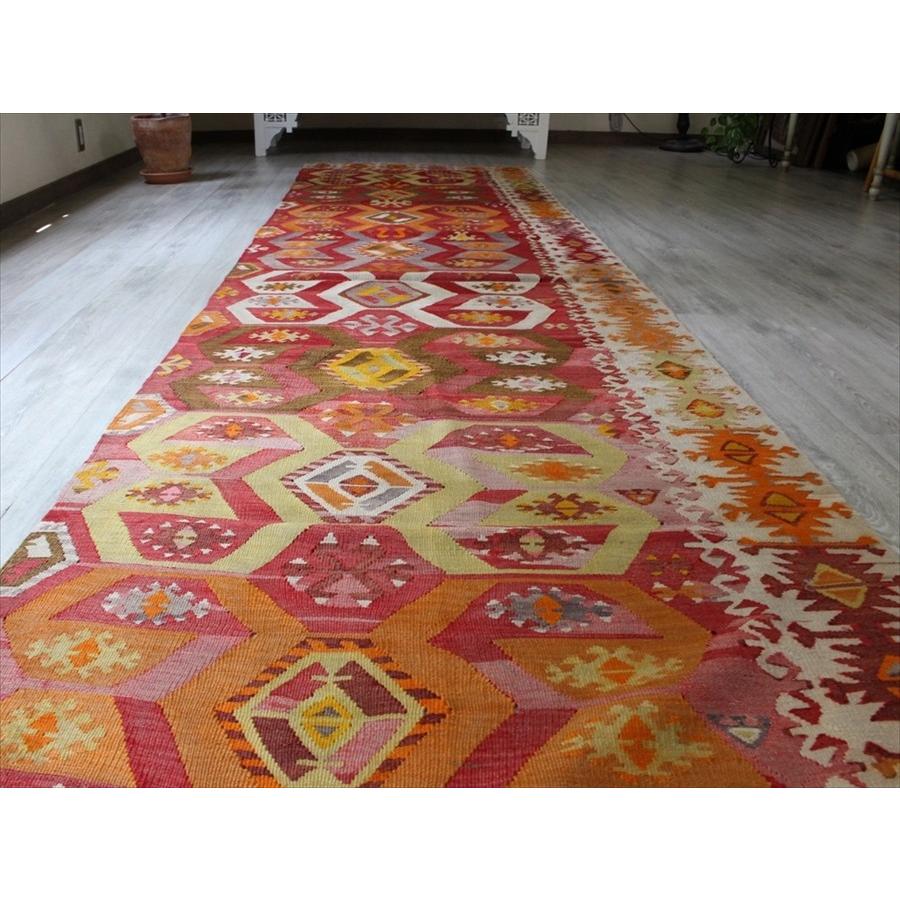 海外品 オールドキリム・アダナ/テクカナット 420x94cm 雄羊の角コチボユヌズ・ビッグランナー 【W2783834894】(98560円)