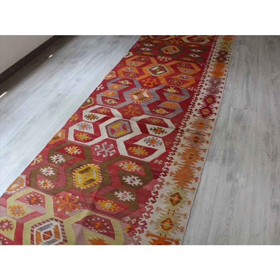 海外品 オールドキリム・アダナ/テクカナット 420x94cm 雄羊の角コチボユヌズ・ビッグランナー 【W2783834894】(98560円)