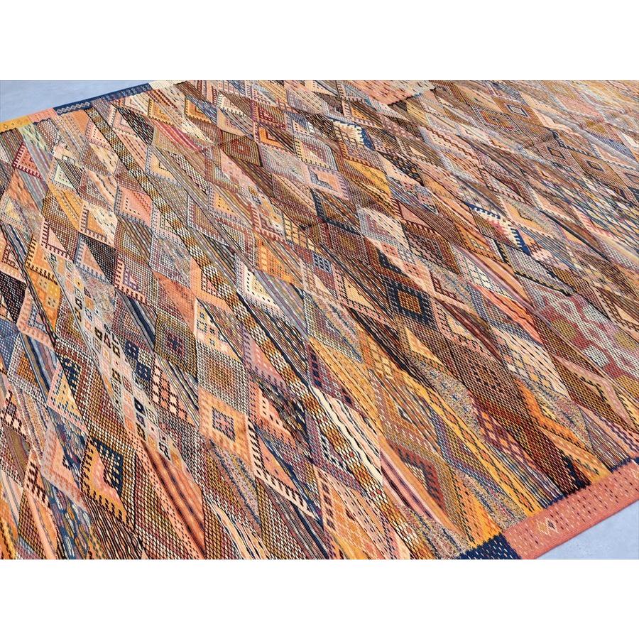 モロッコキリム 特大 アフニフ 400x245cm 緻密な波模様 手織りの画像