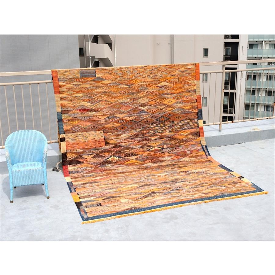 モロッコキリム 特大 アフニフ 400x245cm 緻密な波模様 手織りの画像