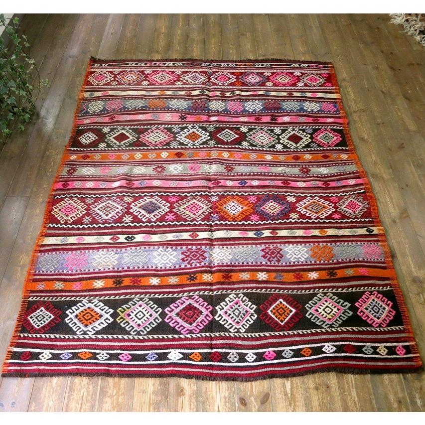 ヴィンテージキリム オールドキリム バルケスィール カリヨラ ピンク＆オレンジ/鮮やかな