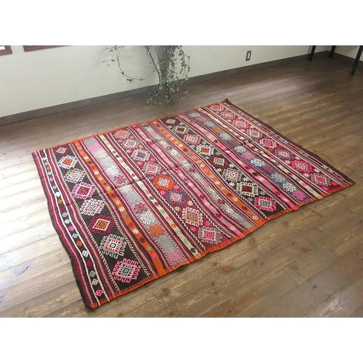 ヴィンテージキリム オールドキリム バルケスィール カリヨラ ピンク＆オレンジ/鮮やかな
