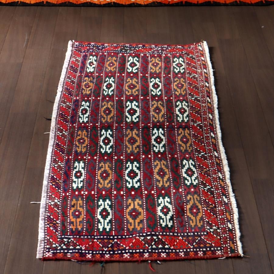 オールドキリム/トルクメン ヤムート 50x118cm 収納袋チュアルを開いたフラグメント　深い赤に細かなジジム | ブランド登録なし