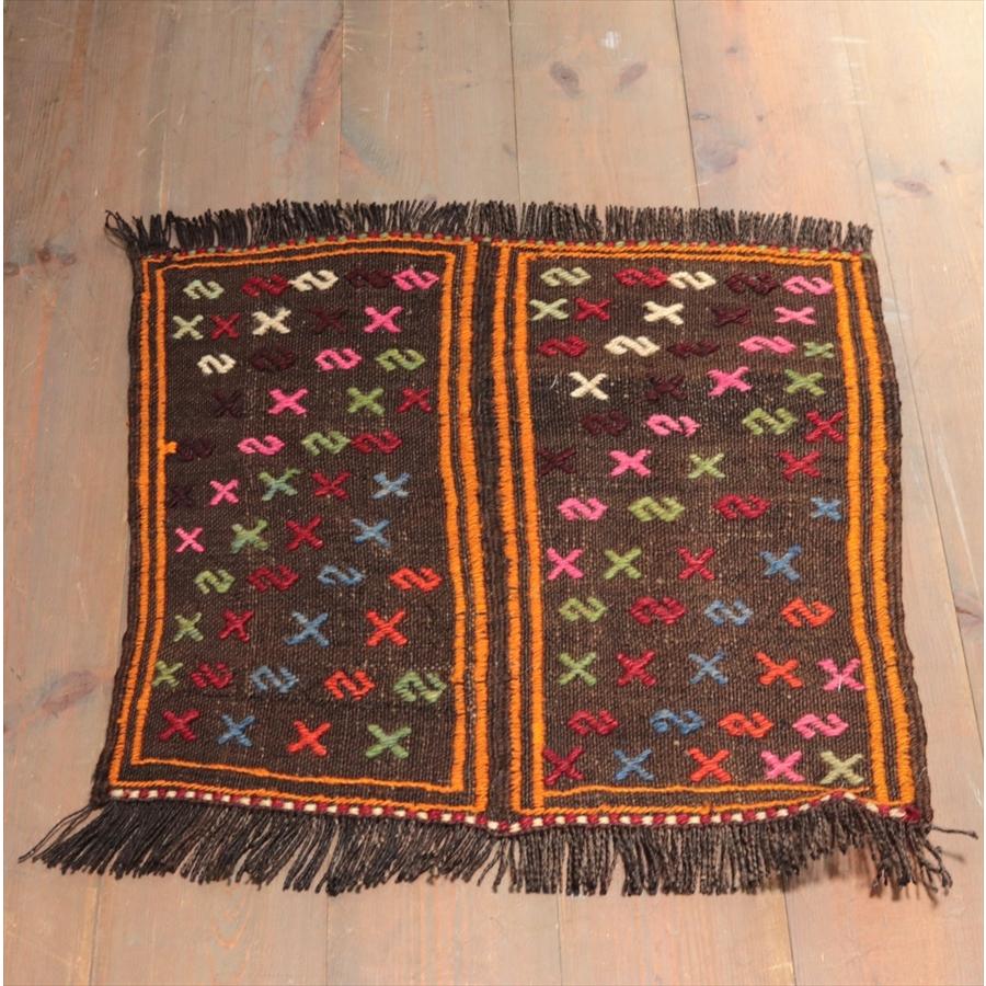 オールドキリム サドルバッグを開いたカットピース 37x45cm カラフルなジジムモチーフ | ブランド登録なし