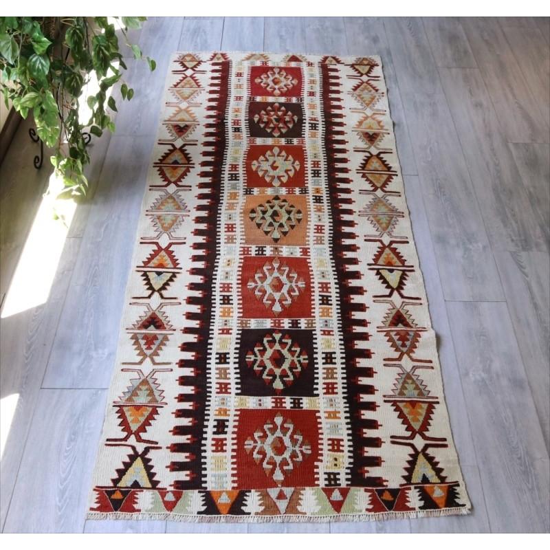 オールドキリム コンヤ/ランナー 225x90cm オレンジ＆ナチュラル