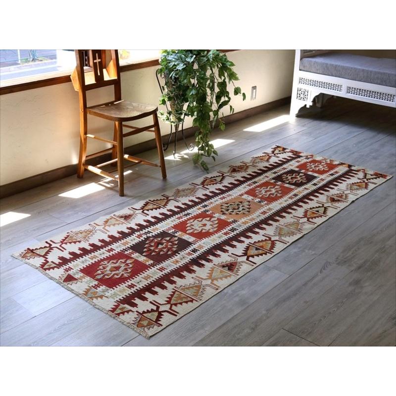 オールドキリム コンヤ/ランナー 225x90cm オレンジ＆ナチュラル