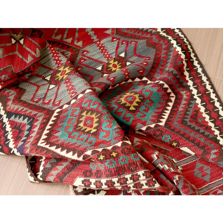 オールドキリム ハッキャリ カリヨラ 265x129cm 連なる6角形の
