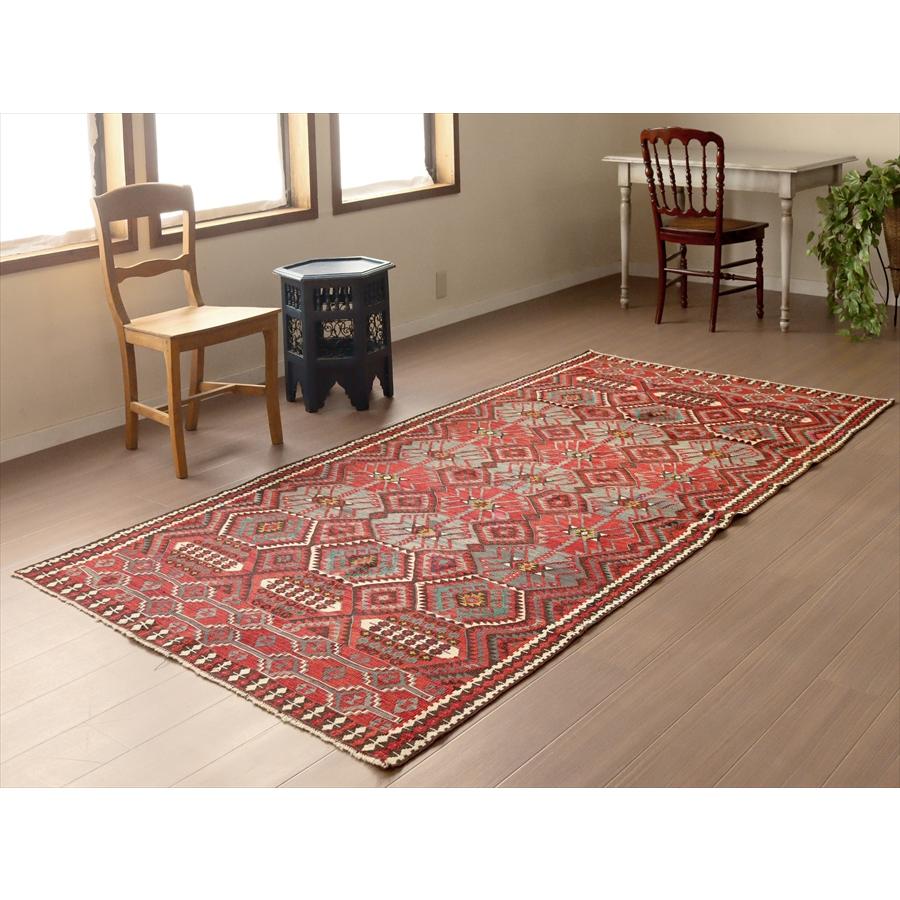 オールドキリム ハッキャリ カリヨラ 265x129cm 連なる6角形の