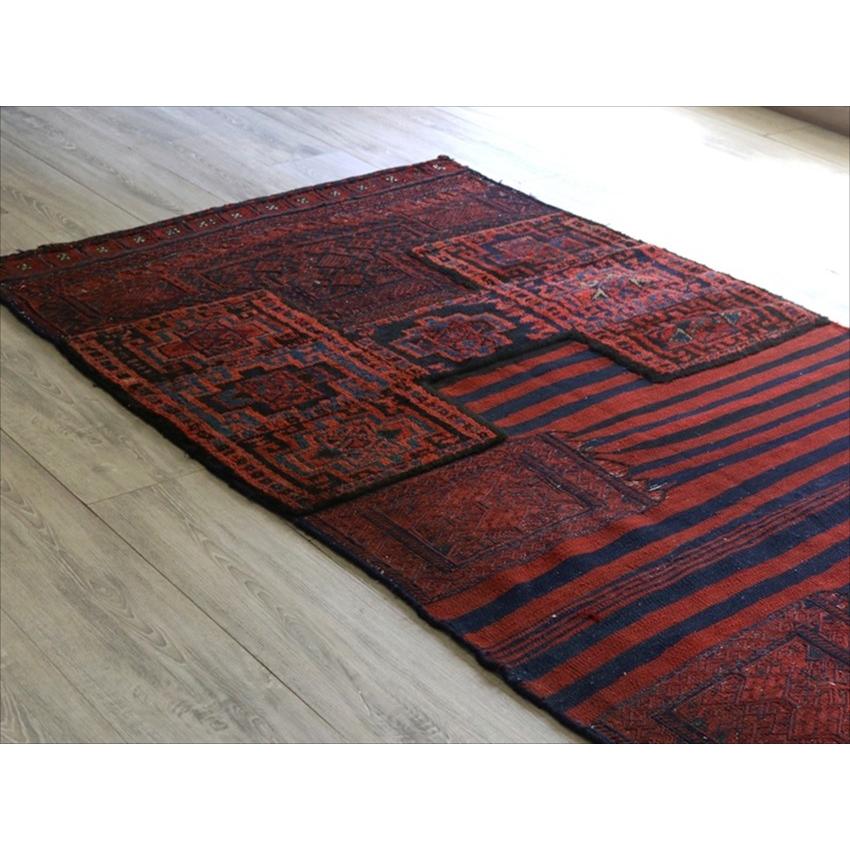 オールドキリム バクティアリ族のキャメルバッグ 266x109cm 落ち着いた赤と紺_9