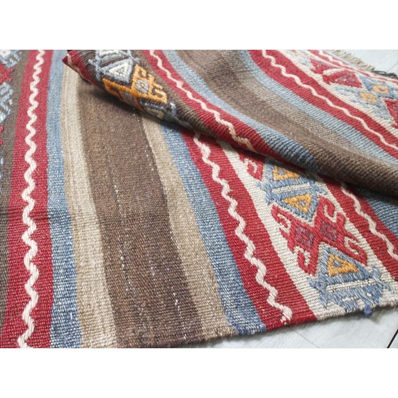 オールドキリム コンヤ　ストライプ＆ジジム 119x77cm ナチュラルブラウンにレッド ブルー | ブランド登録なし | 04
