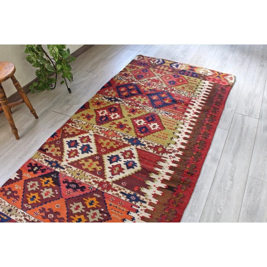 オールドキリム アダナ ランナーサイズ 254x100cm 連なるダイヤの