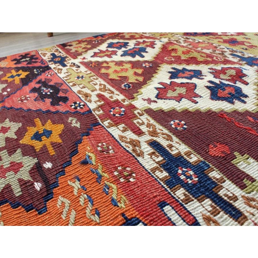 オールドキリム アダナ ランナーサイズ 254x100cm 連なるダイヤの