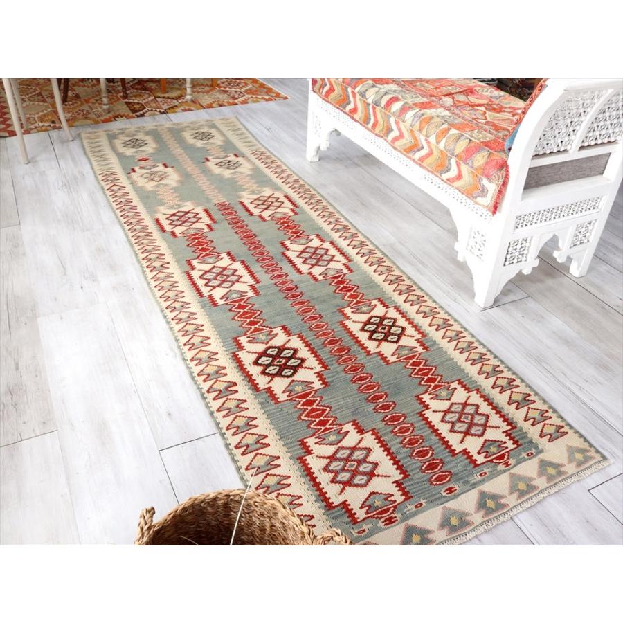 オールドキリム ブルガリア ランナー 284x88cm 花のようなベレケットの