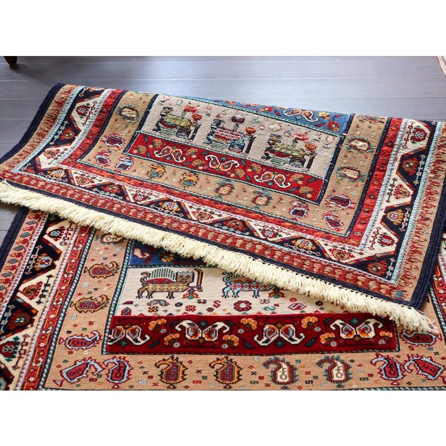 スマックキリム・シルジャン 118x82cm サーベルを持ったライオン　刺繍のような細かな織り｜ipogabbeh｜06