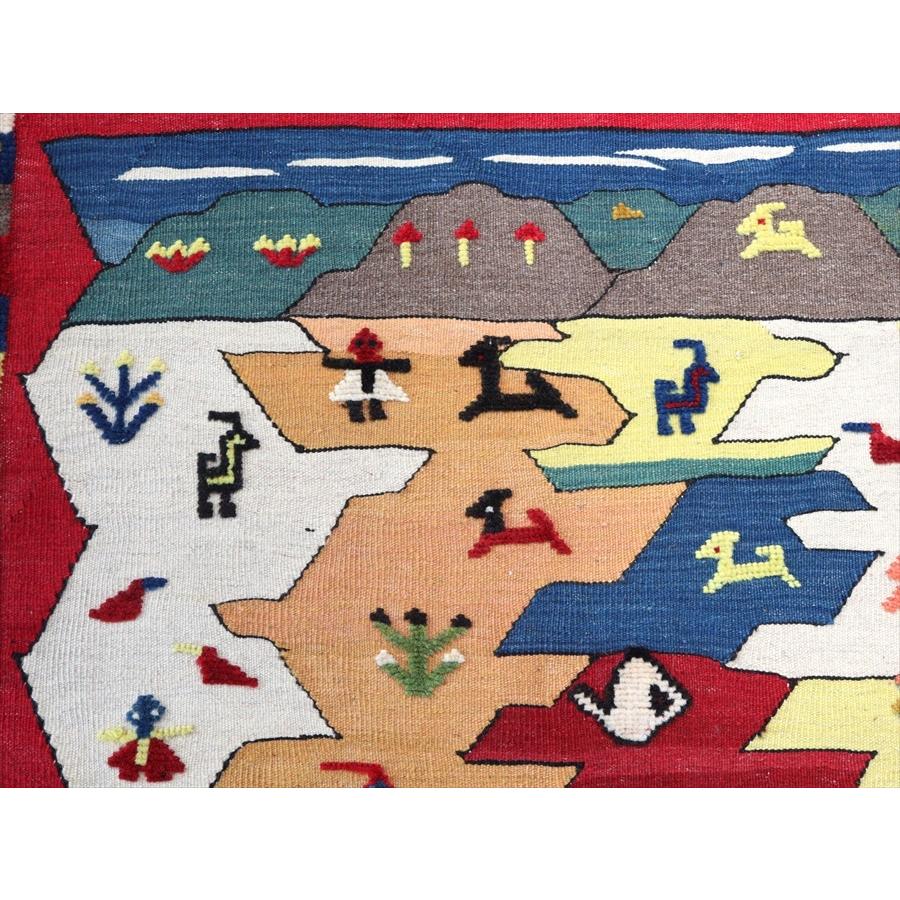 ギャッベキリム 遊牧民の織る風景のラグ 145x103cm 遠くに見える山々
