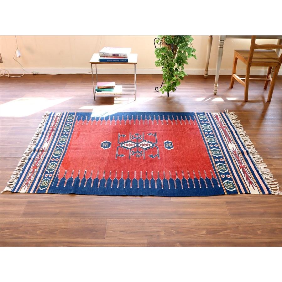 キリム使用　トルコチェア　トルコ製 トルコの椅子 オールドキリムスツール レッド・ネイビー - トルコ雑貨