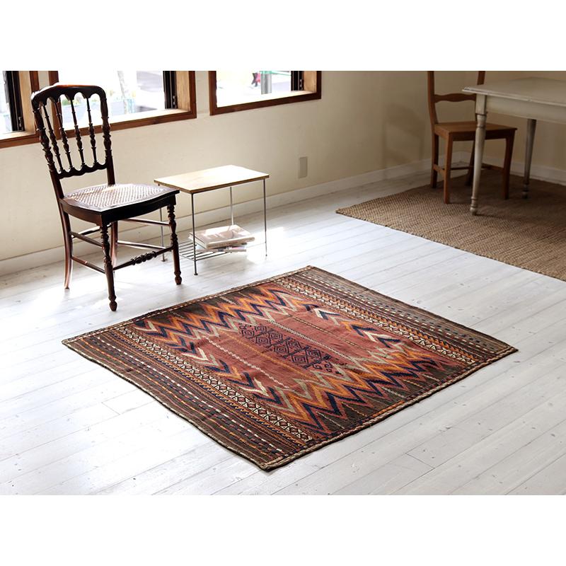 オールドキリム ソフラ アフシャール  130x122cm 正方形 ジグザグモチーフ | ブランド登録なし | 01