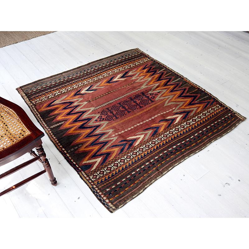 オールドキリム ソフラ アフシャール  130x122cm 正方形 ジグザグモチーフ | ブランド登録なし | 03