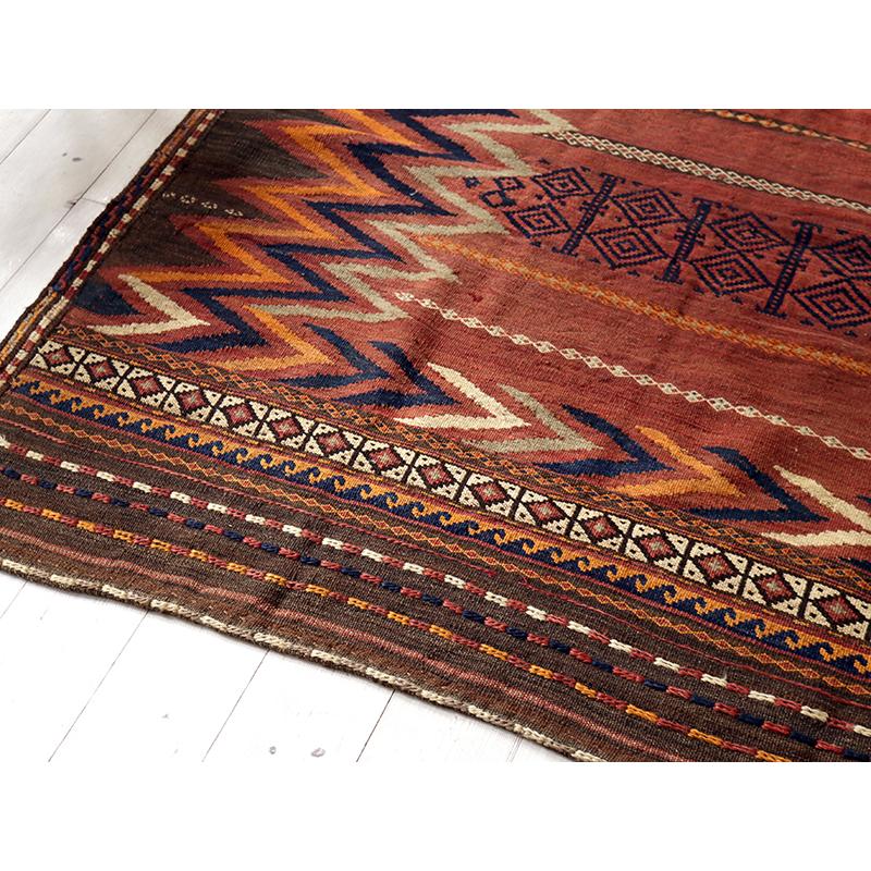 オールドキリム ソフラ アフシャール  130x122cm 正方形 ジグザグモチーフ | ブランド登録なし | 05