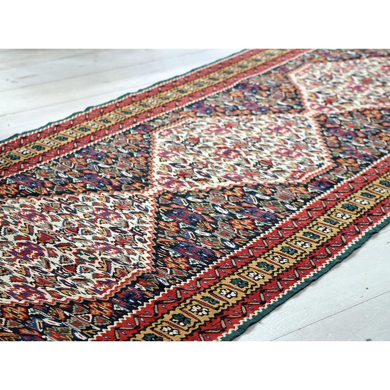 草木染めのセネキリム 258x61cm ランナー 花束のモチーフ/5つの六角形 | ブランド登録なし | 05